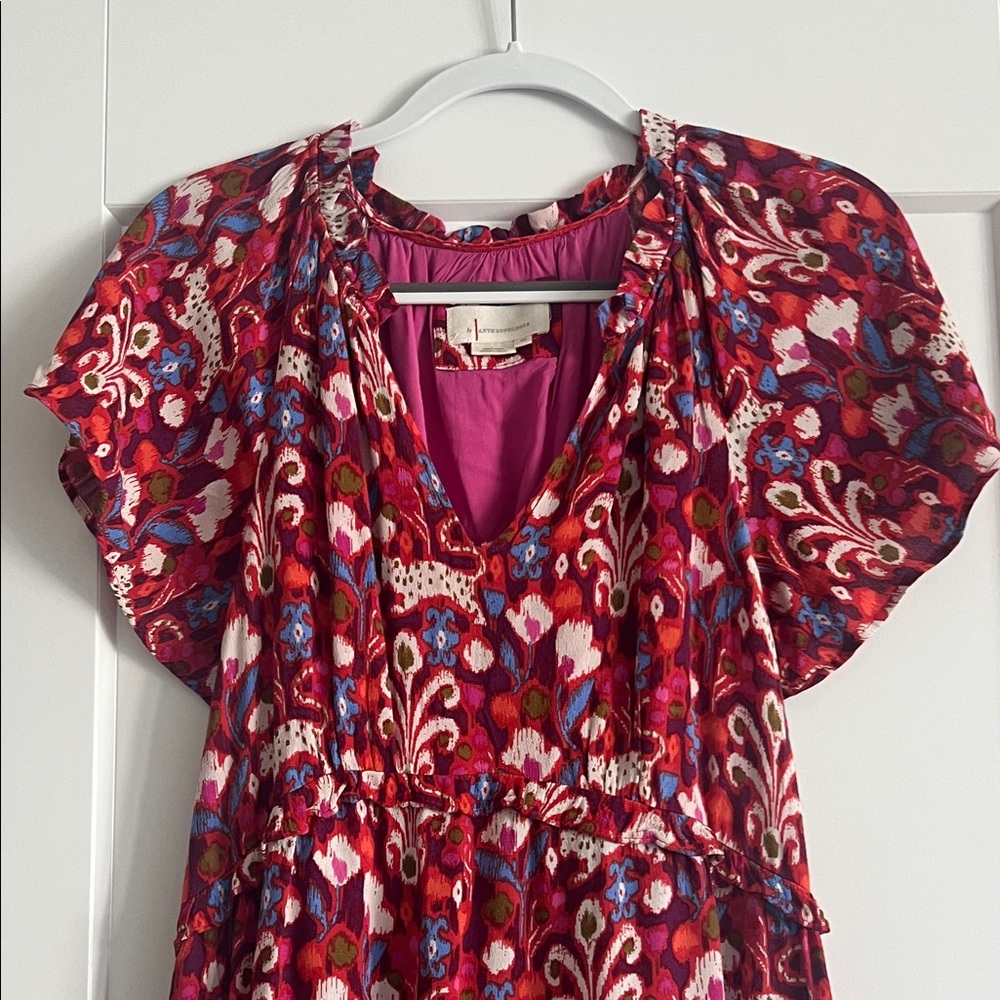 Anthropologie Red and Blue Floral Mini Dress